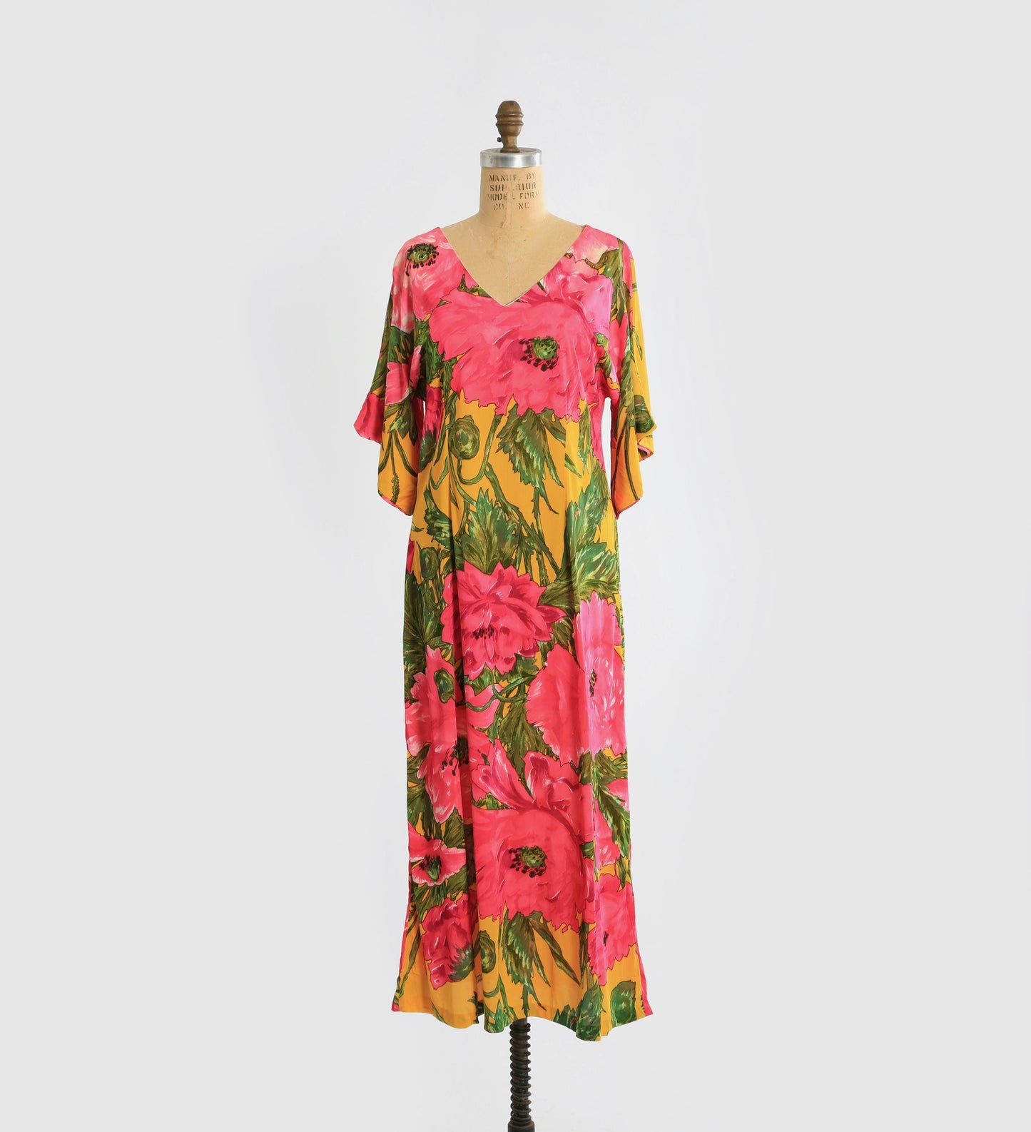 Vintage 60s neon floral Psychedelic nylon maxi dress