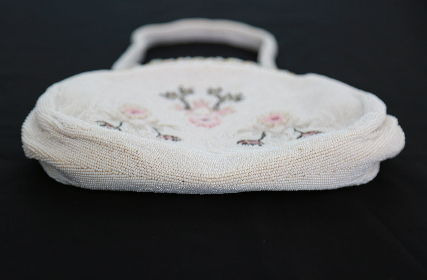 Antique vintage 1930s French micro glass hand beaded floral enameled purse