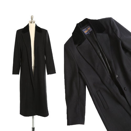 90s black wool coat  | Vintage 1990s PENDLETON black velvet Merino wool long oversized coat