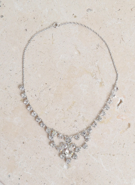 Riviere Paste Necklace | Antique vintage Edwardian jeweled paste 12K white gold filed choker | Edwardian paste necklace