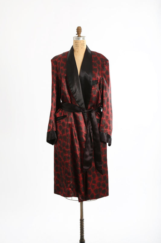 50s satin smoking robe | Vintage 1950s red satin Smoking Jacket robe