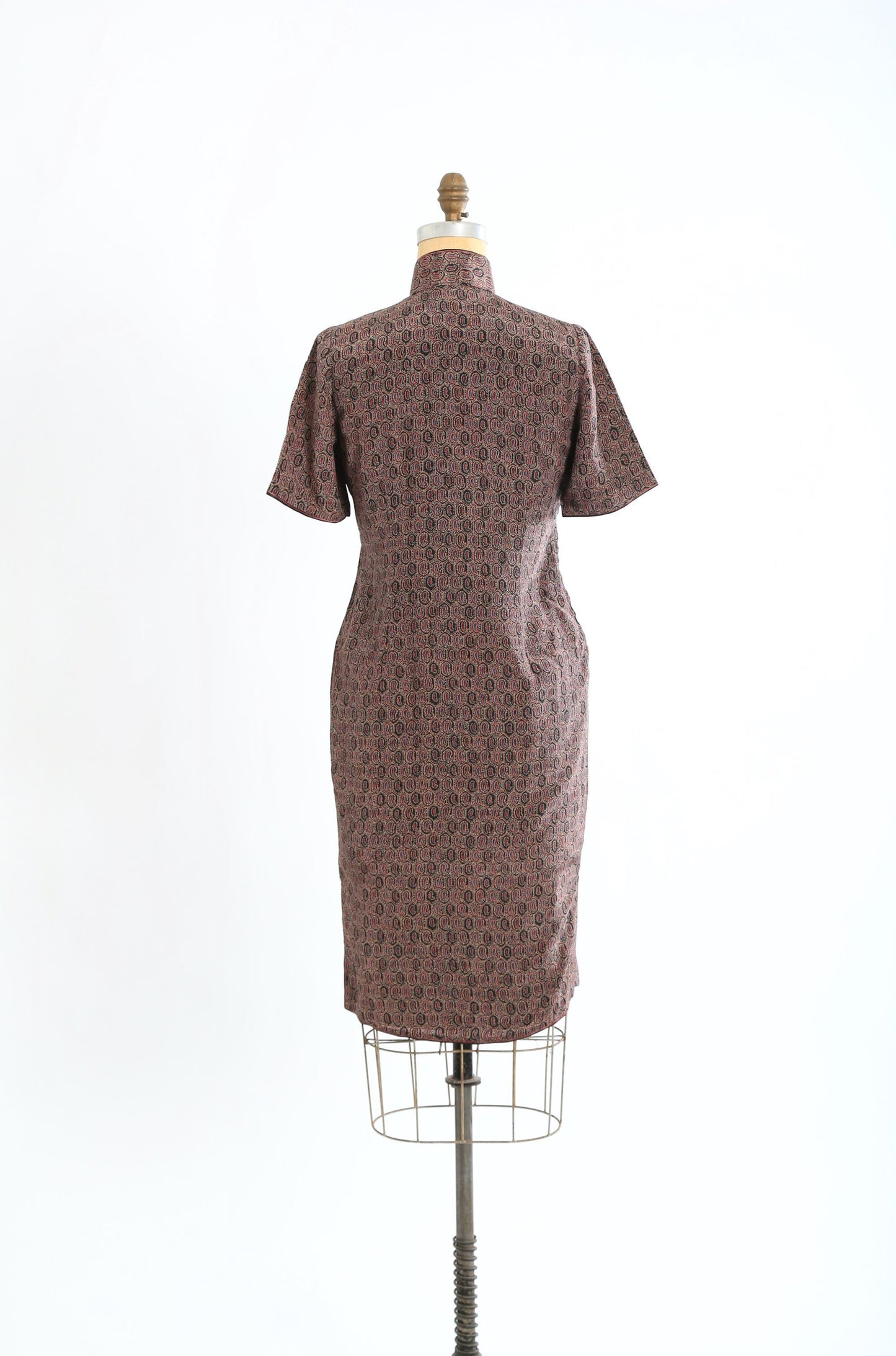 Vintage 60s Purple Silk paisley Cheongsam dress