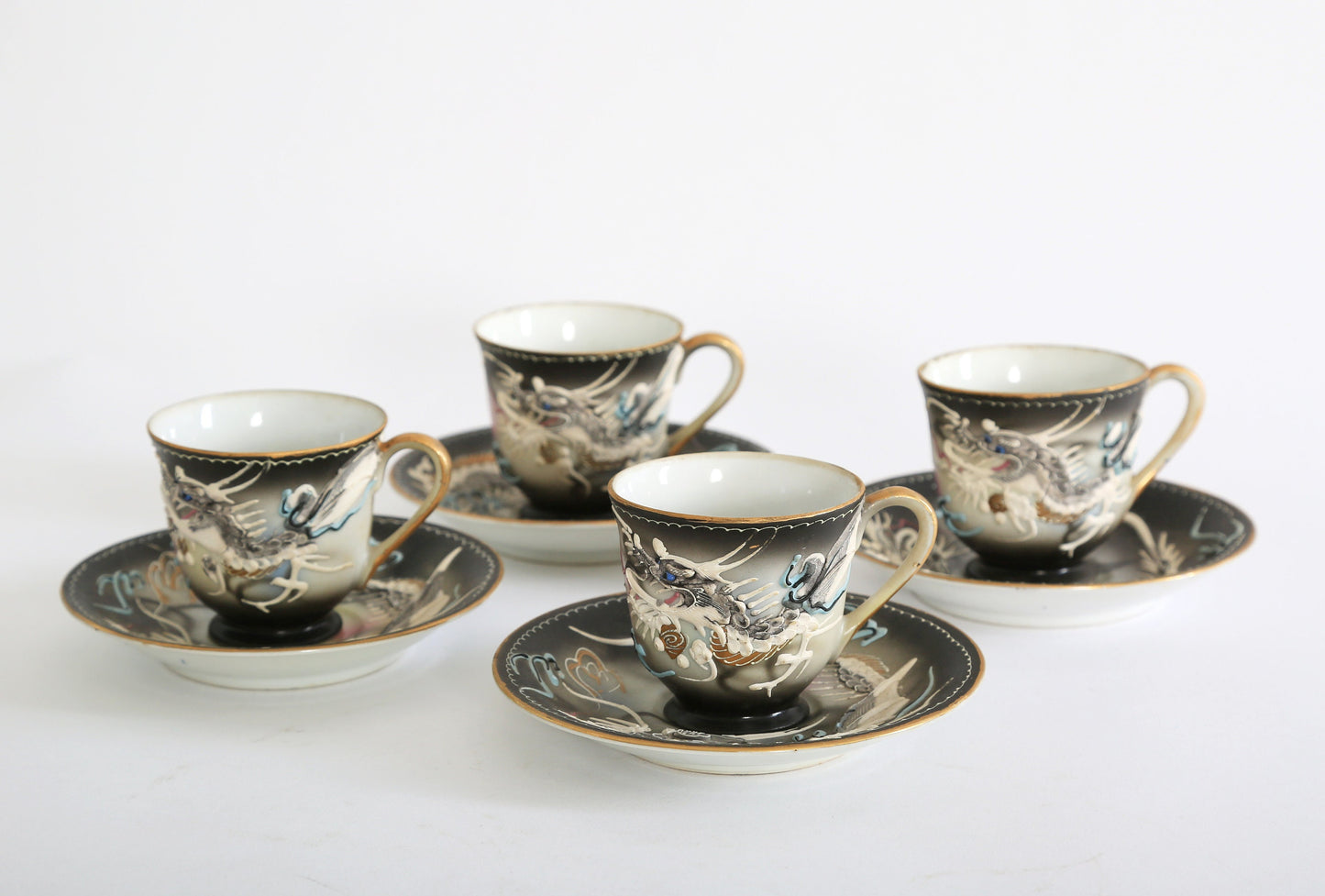 Antique Vintage 1940s 3D dragon hand painted Tea + Coffee set Japan