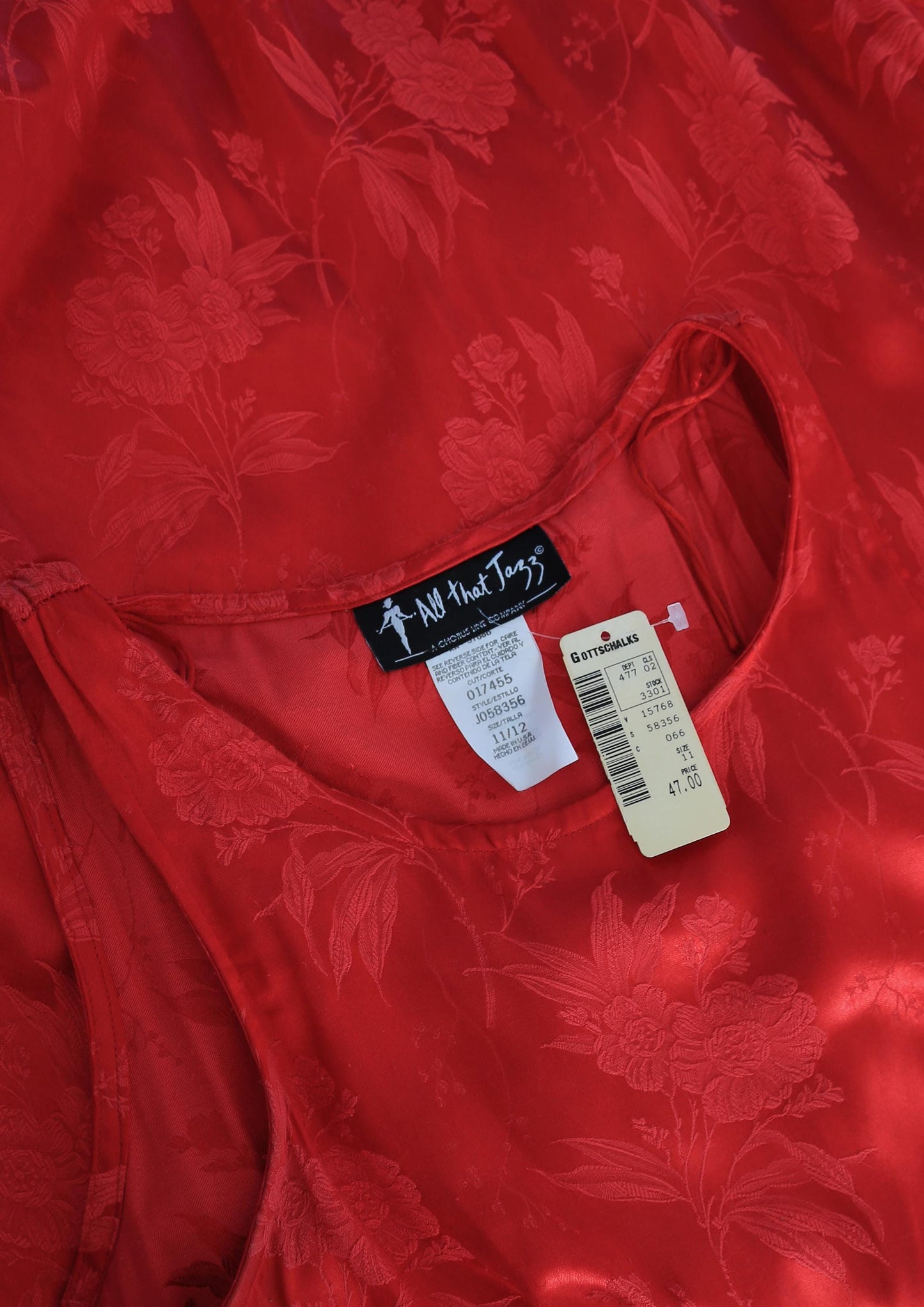 Vintage 90s All that Jazz Red floral brocade maxi dress