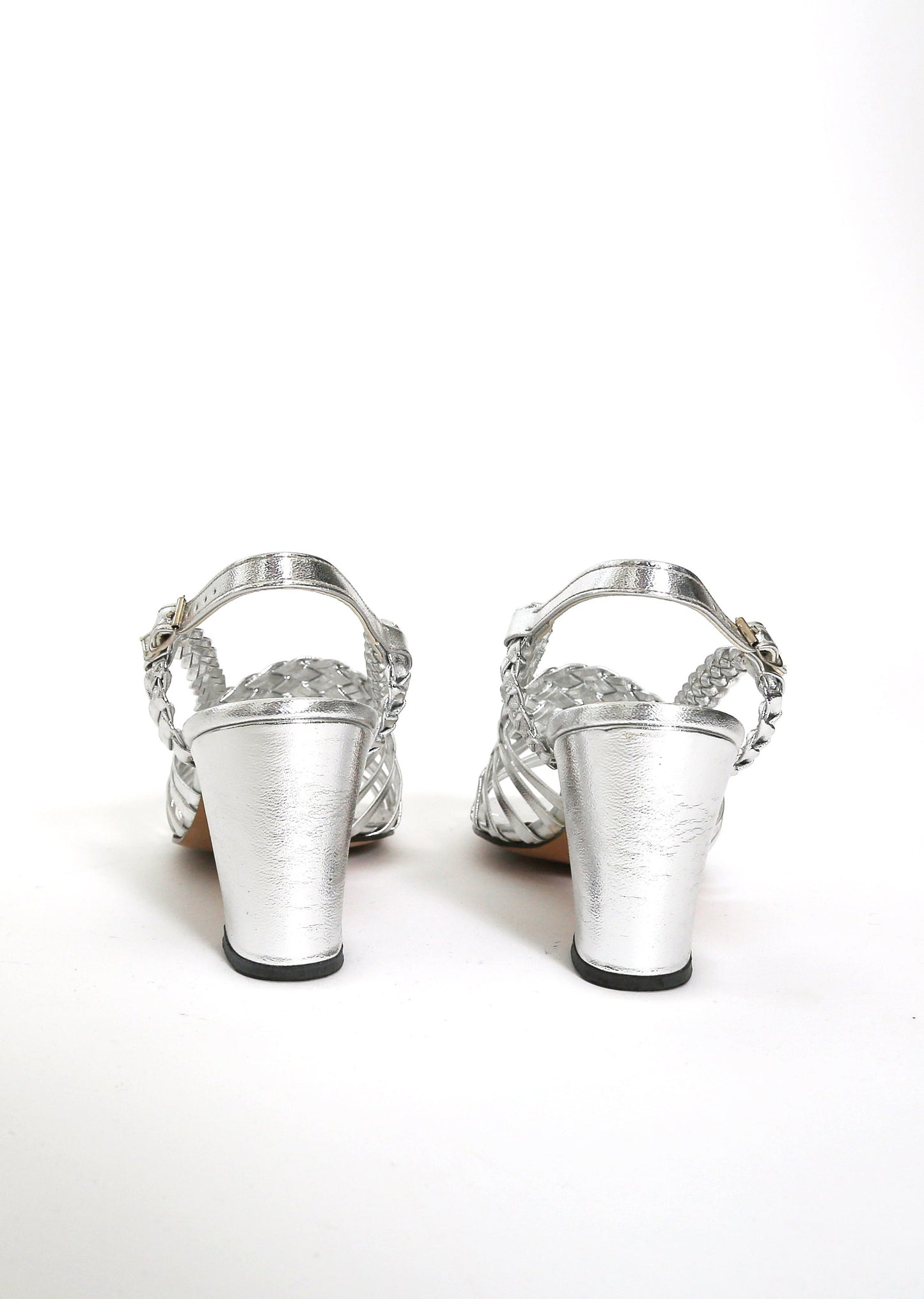 Vintage 60s 70s metallic silver heels | Deadstock silver leather heels 8 1/2B