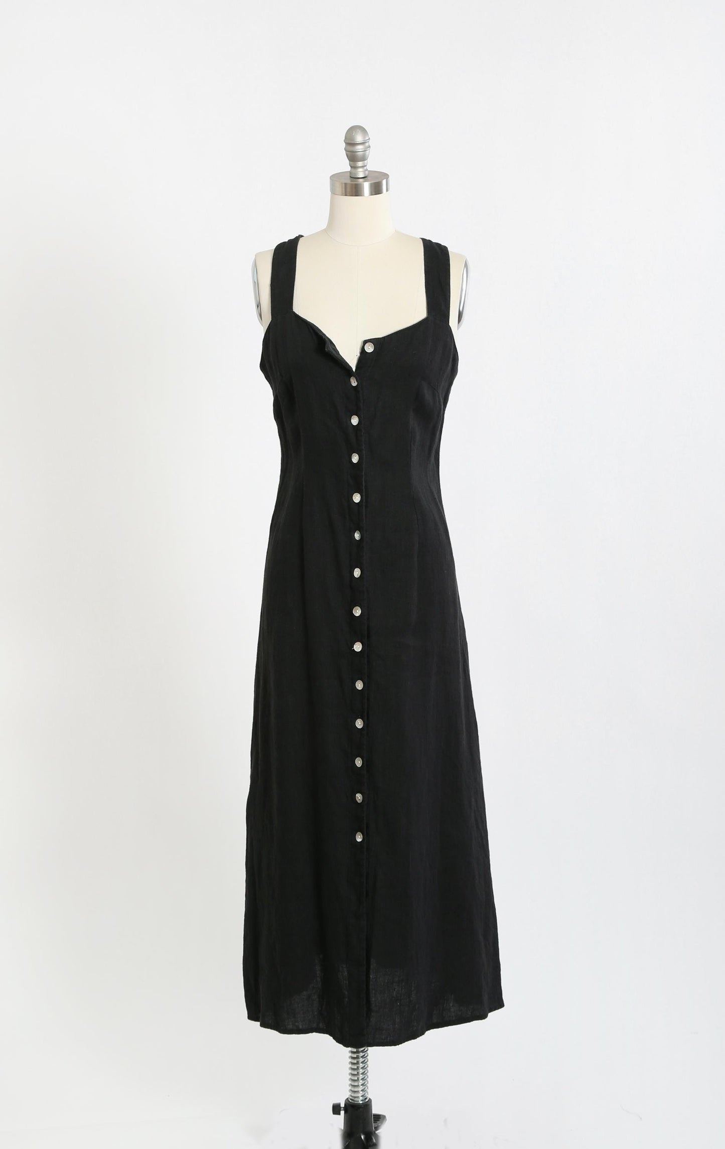 Vintage 90s black linen strappy back maxi dress