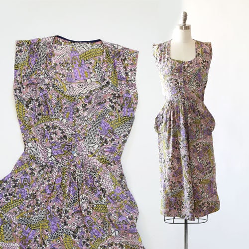 Vintage 40s silk dress | 1940s novelty print silk dress