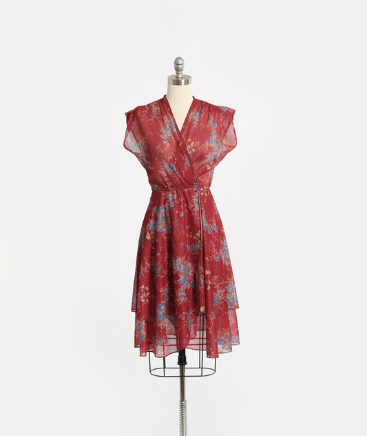 Vintage 70s semi sheer floral dress