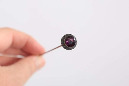 Antique Victorian sterling silver Amethyst paste stick hat pin
