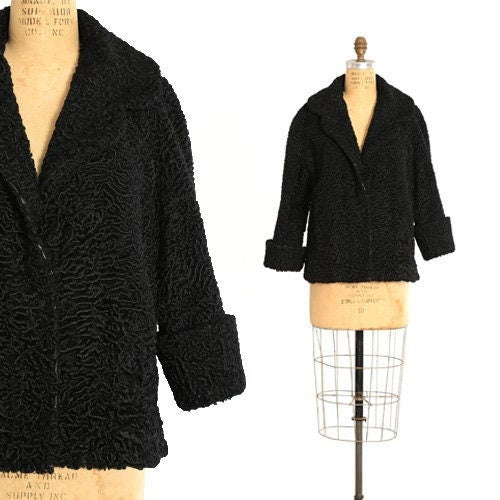 40s Persian lamb fur coat | Vintage 1940s black Persian curly Lamb coat