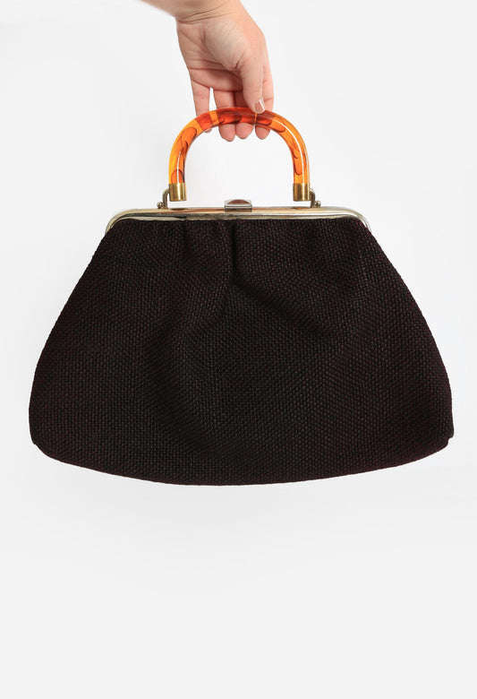 Vintage 60s J.R. black woven tweed purse