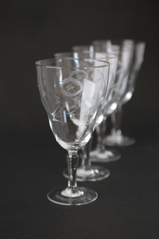 Vintage 30s 40s hand blown etched glasses