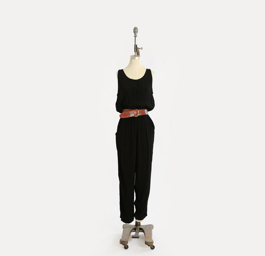 90s black cotton jumpsuit | 1990s Carol Anderson tank jumpsuit