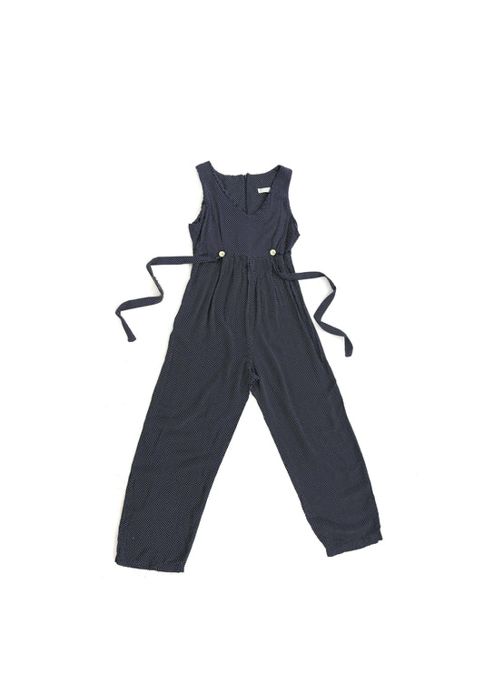 90s Navy blue polka dot rayon jumpsuit