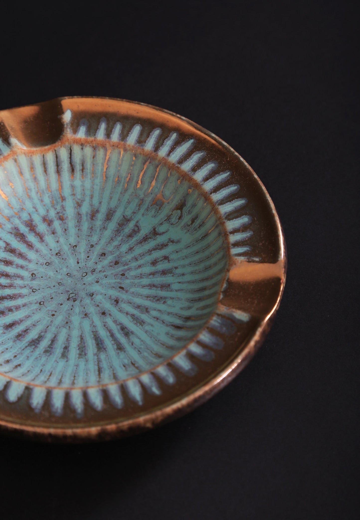 Vintage Mid Century Modern gold + blue starburst Ashtray