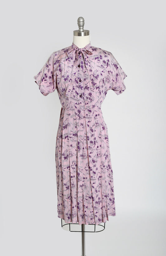 40s silk dress | Vintage 1940s purple palm desert camel silk dress | 1940s novelty print dress