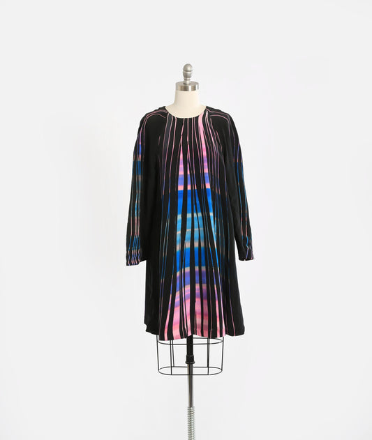 80s ombre striped silk dress | vintage 1980s Art waves silk dress