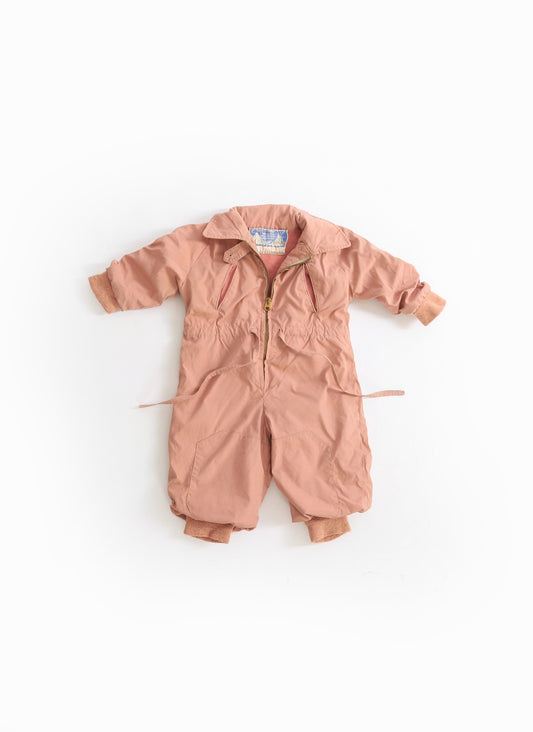 Vintage 50s baby snowsuit | 1950s toddler pink wool snowsuit jumpsuit