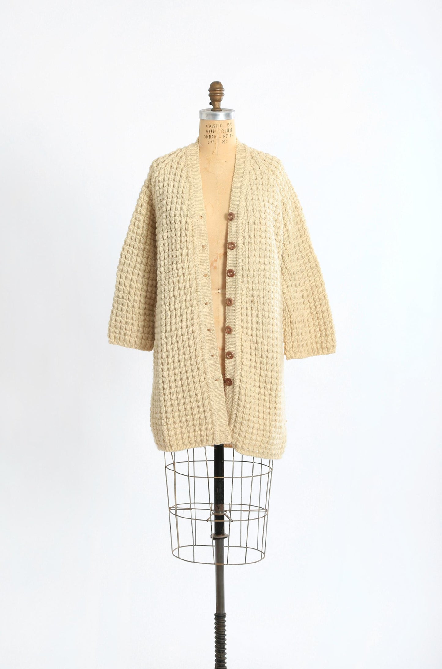 Vintage 60s Irish wool knit sweater | 1960s Hand knit long duster
