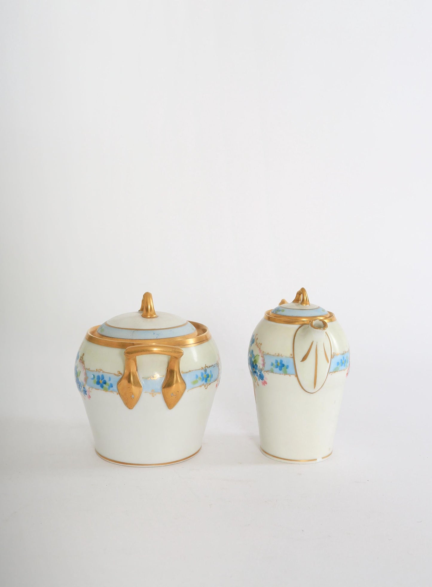 Antique vintage antique Bavaria Jul H Brauer hand painted floral creamer & sugar set 1910s