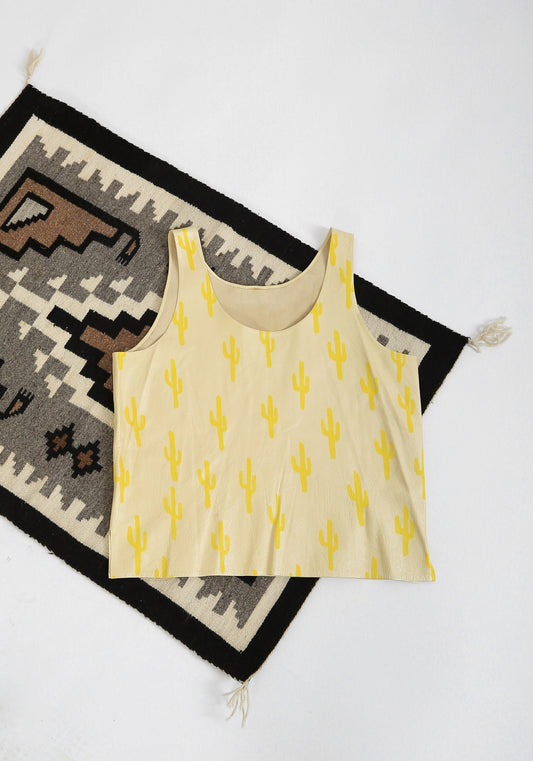Vintage yellow desert hand painted cactus tank top