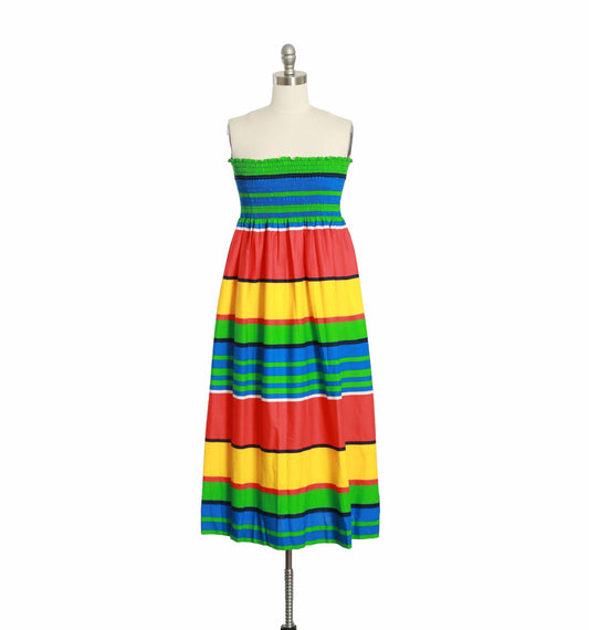 Vintage 80s rainbow striped cotton dress