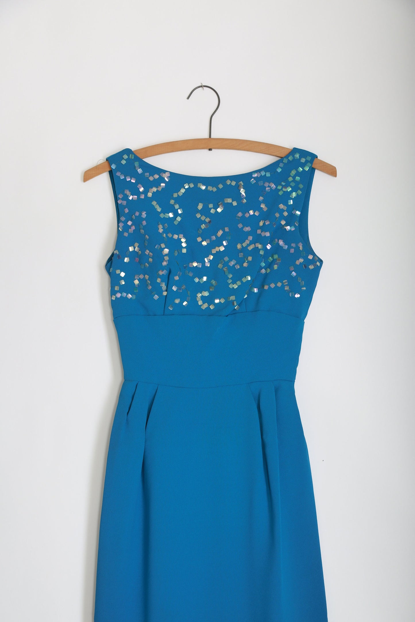 Vintage 60s blue iridescent sequin maxi dress