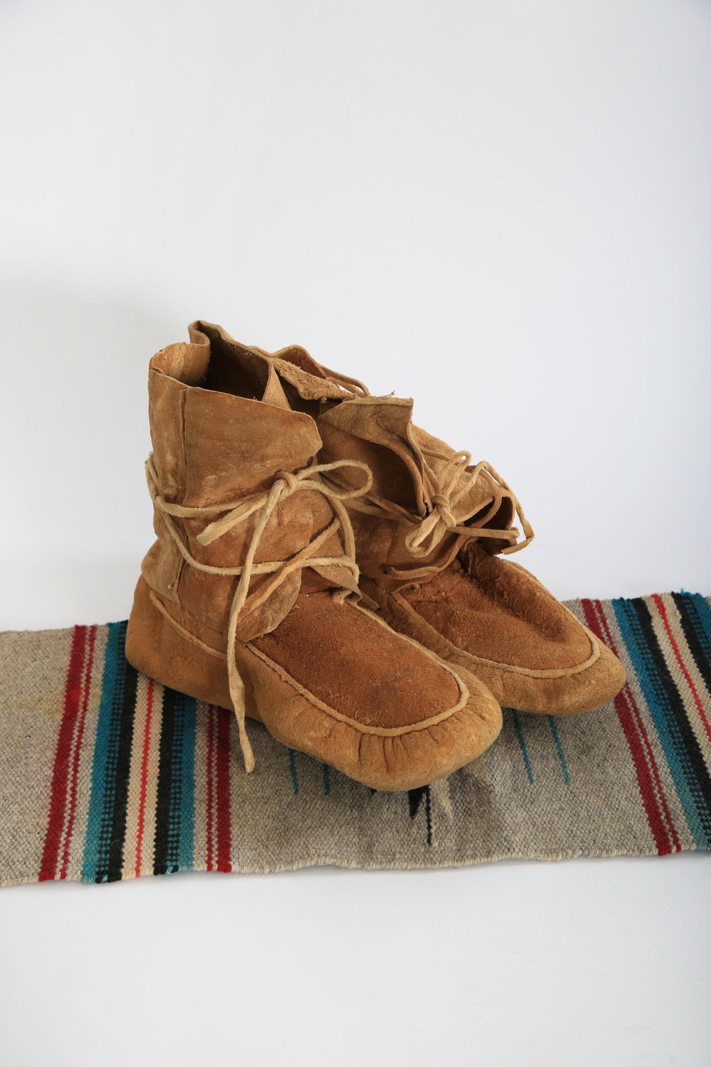 Antique Vintage 1920s Native American brown leather wrap moccasins