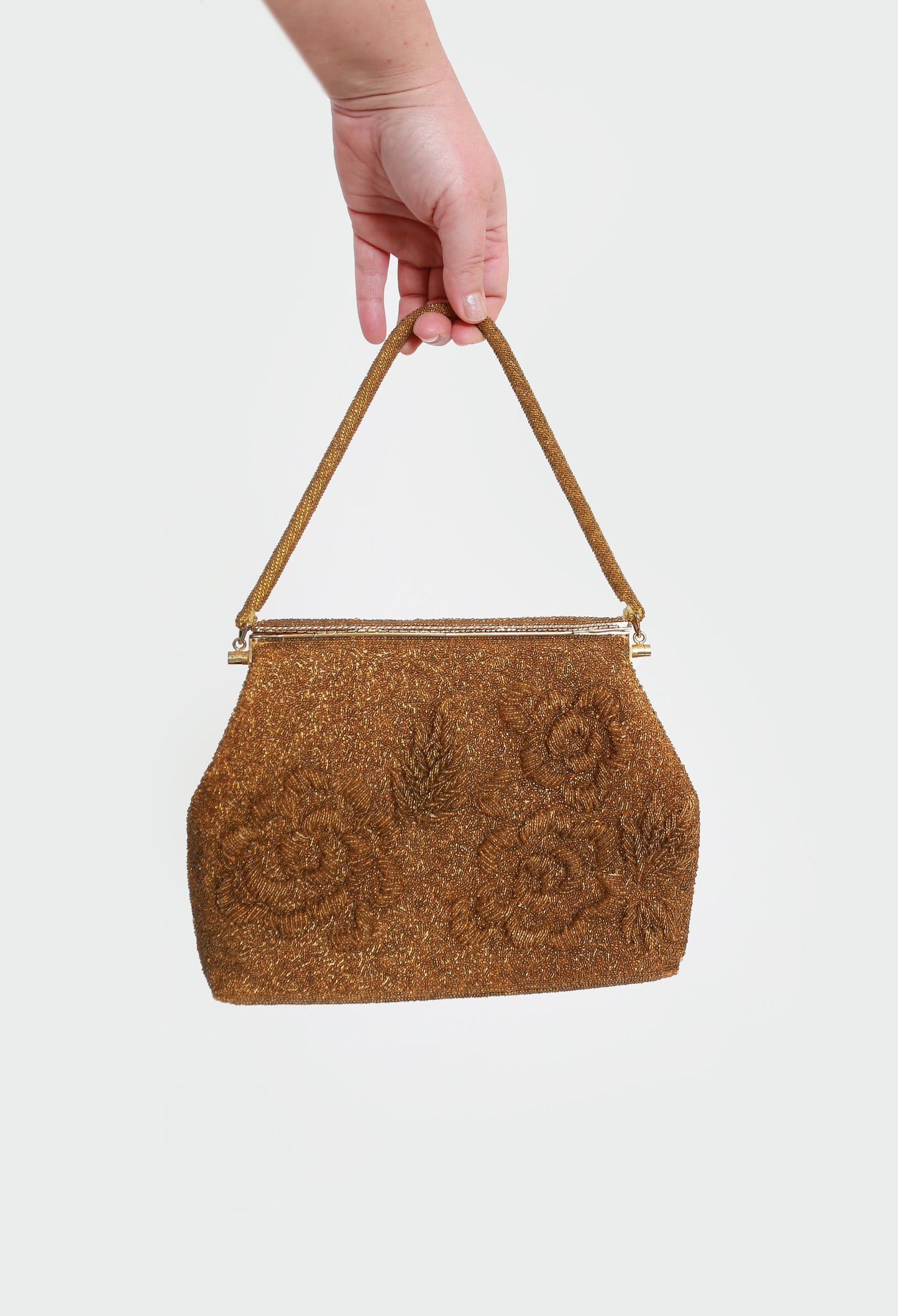 Antique vintage 1950s gold floral beaded purse