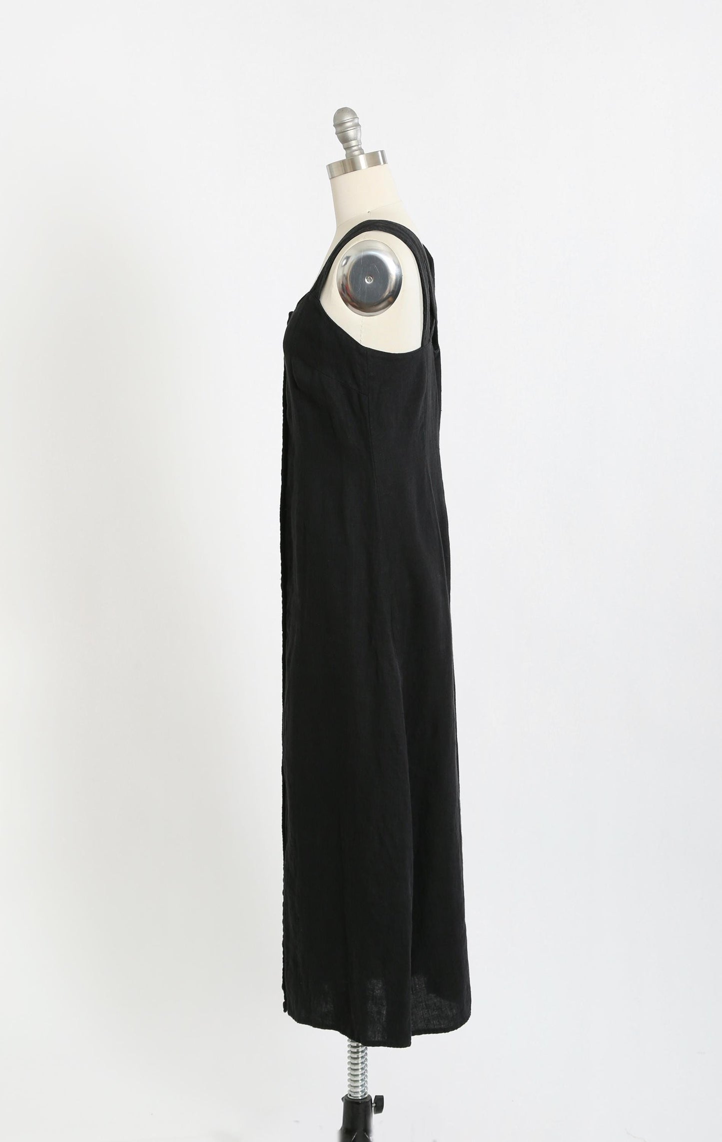 Vintage 90s black linen strappy back maxi dress