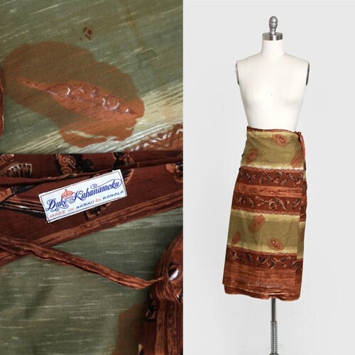 Vintage 50s Duke Kahanamuku Hawaiian cotton sarong wrap skirt | 1950s ie faitaga wrap skirt