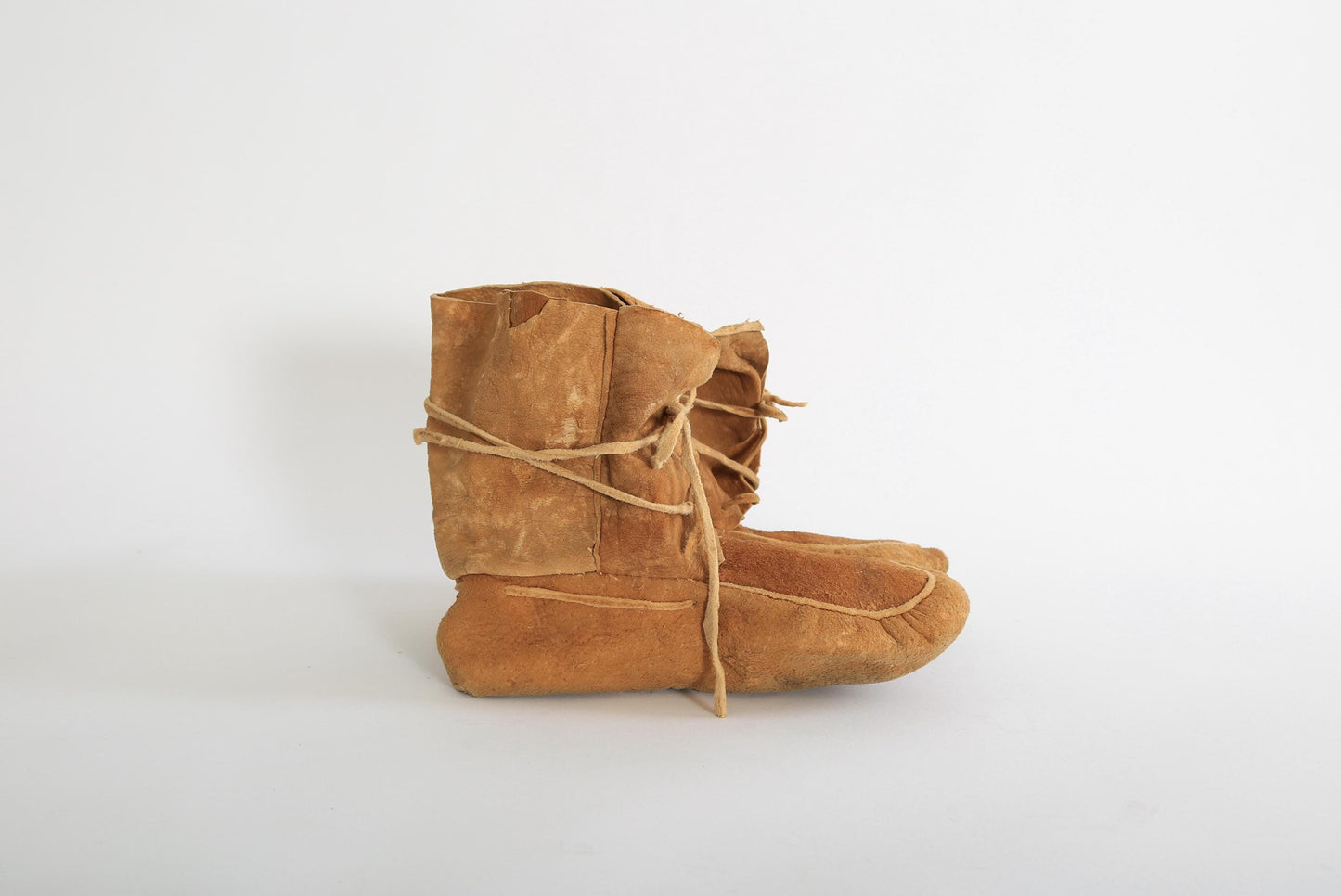 Antique Vintage 1920s Native American brown leather wrap moccasins