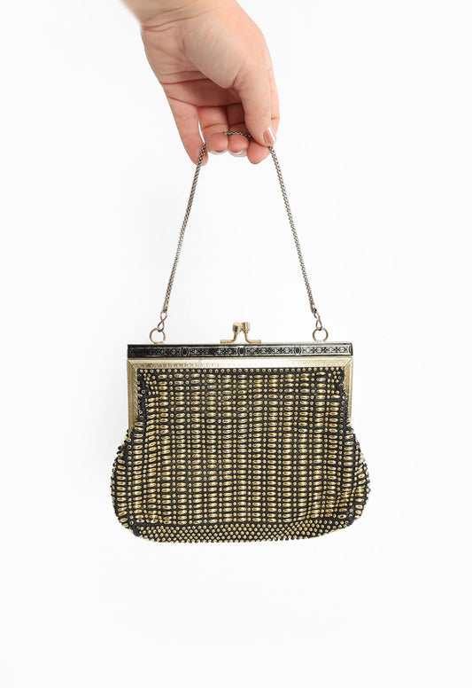 Vintage 1960s Gold beaded chain clutch purse