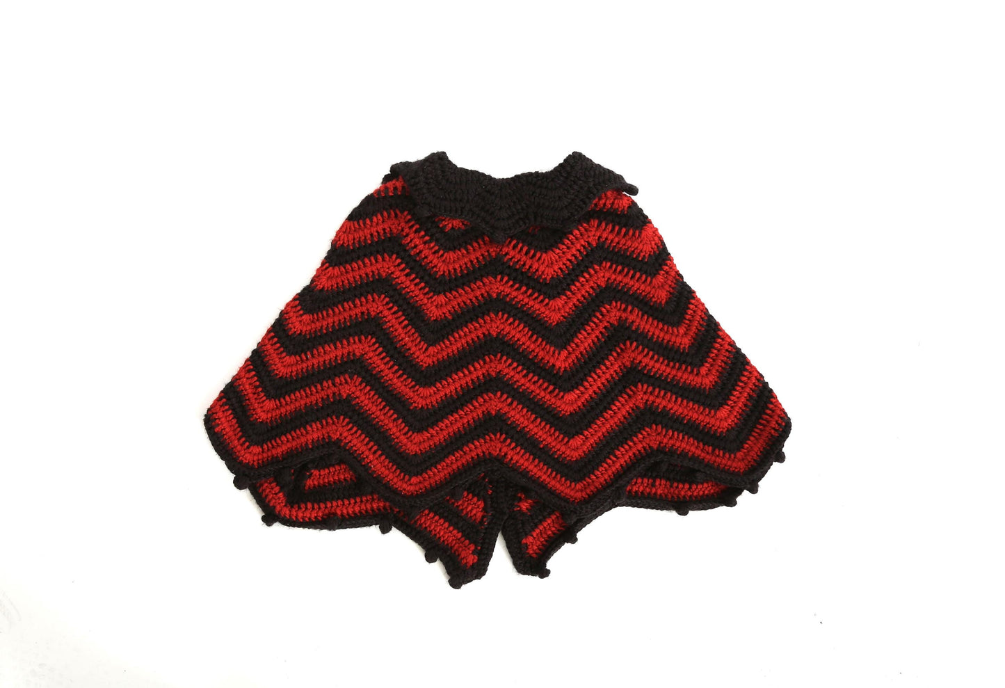 Vintage 60s 70s black + red Heart Crochet Cape