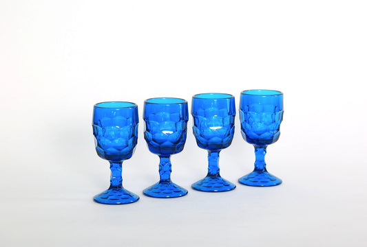 Viking blue Honeycomb Georgian cordial wine glasses set of 4