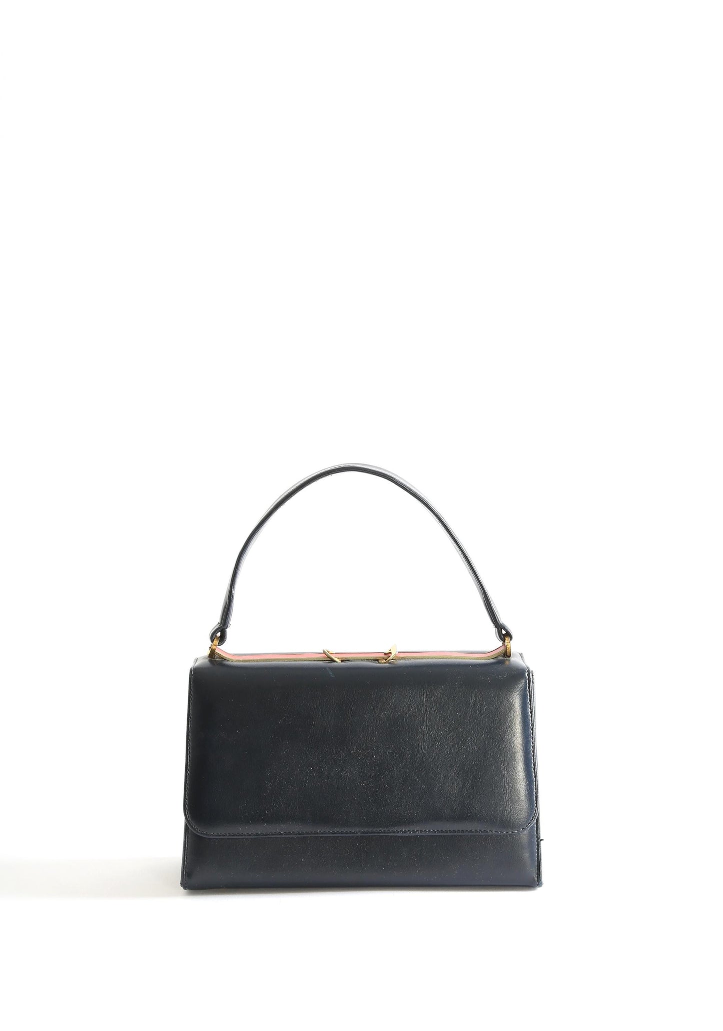 Vintage 60s navy blue red striped leather kelly bag purse
