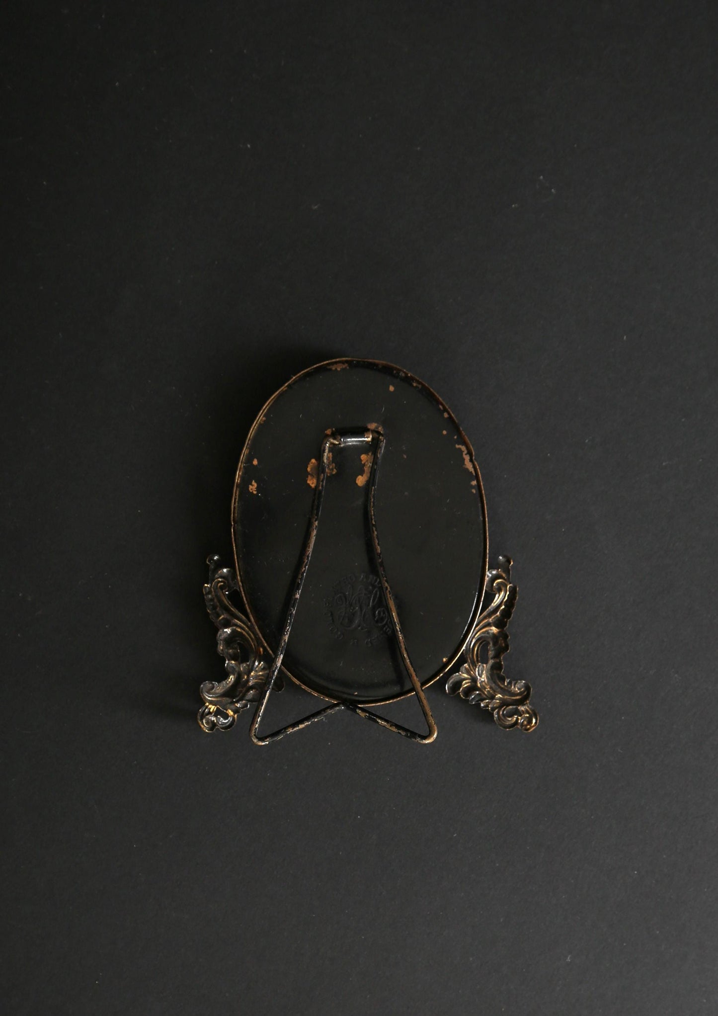 Antique Vintage 19th Century gold plated oval miniature glass Picture Frame easel