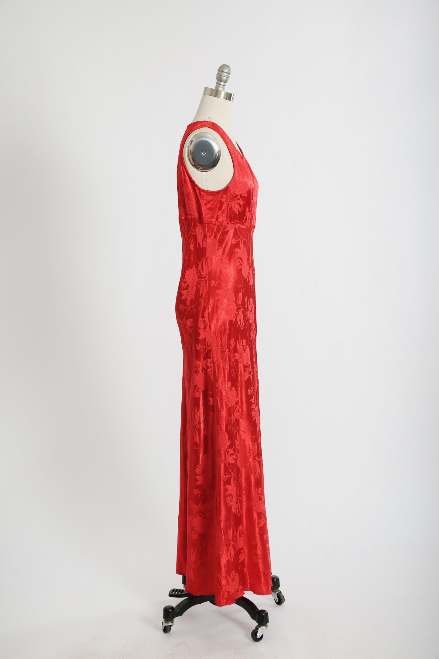 Vintage 90s All that Jazz Red floral brocade maxi dress
