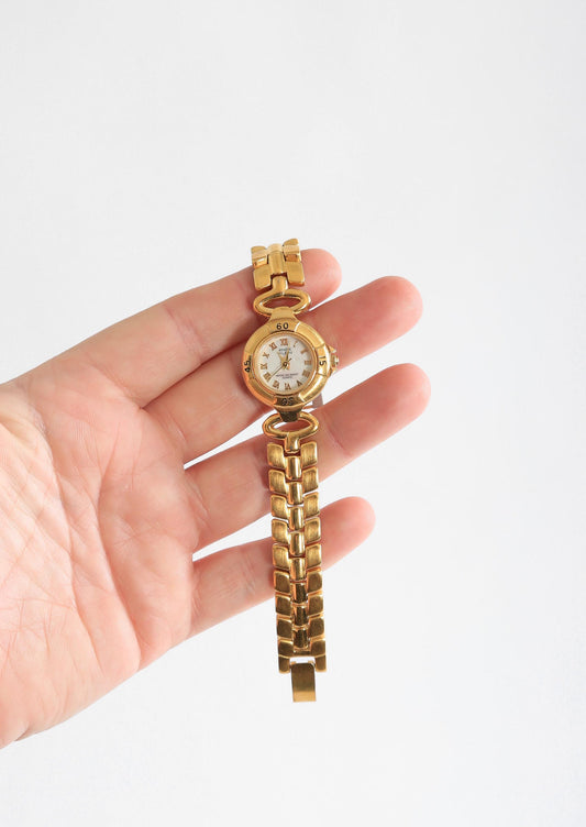 Vintage Anne Klein 753 Bezel Goldtone mother of pearl Swiss made woman's watch