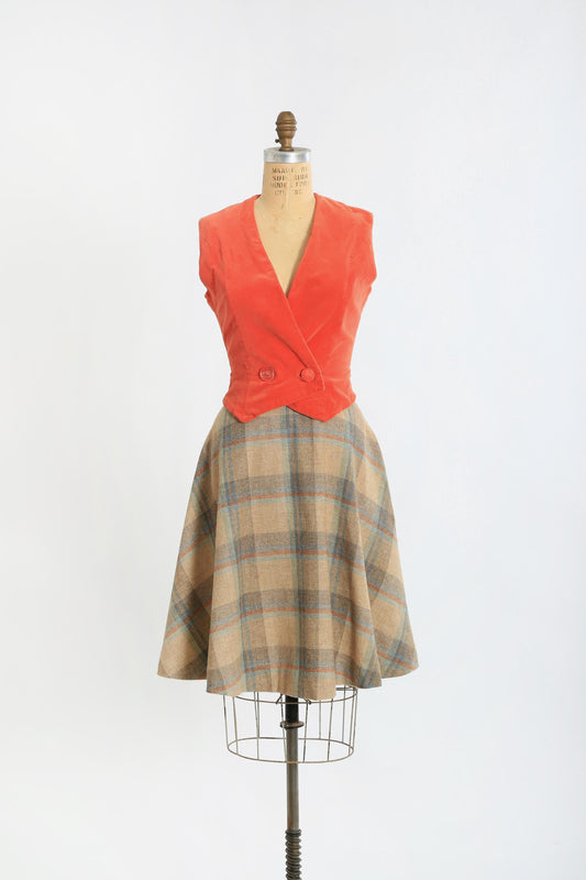 70s woven plaid wool blend skirt