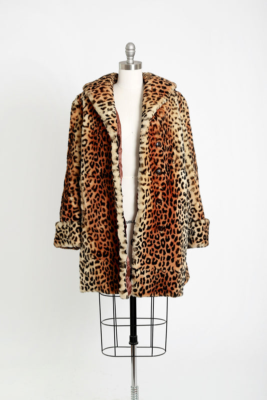 50s leopard print fur coat | Vintage 1950s sheepskin shearling fur Leopard print stroller