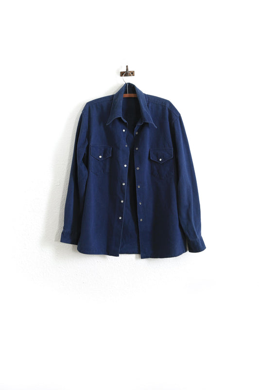 70s Men's Blue cotton Western Shirt Jacket