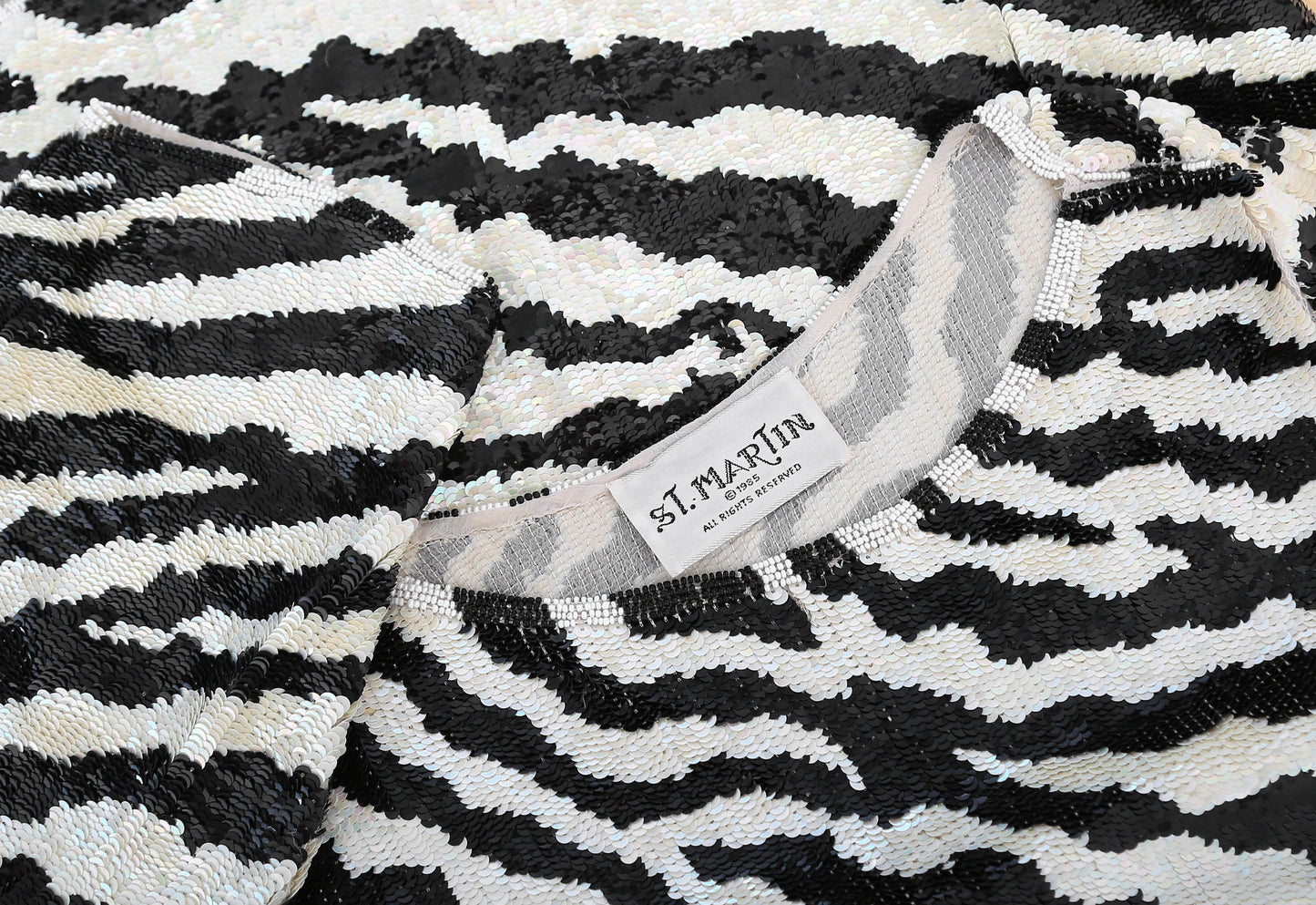Vintage 80s St. Martin sequin beaded striped zebra silk blouse
