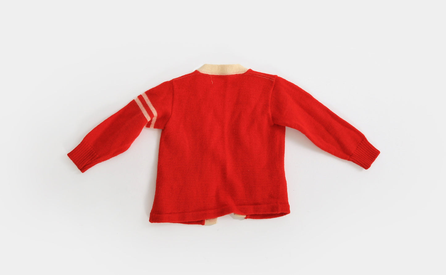 Vintage 40s Kids red wool Christmas sweater | 1940s Kids varsity knit wool cardigan