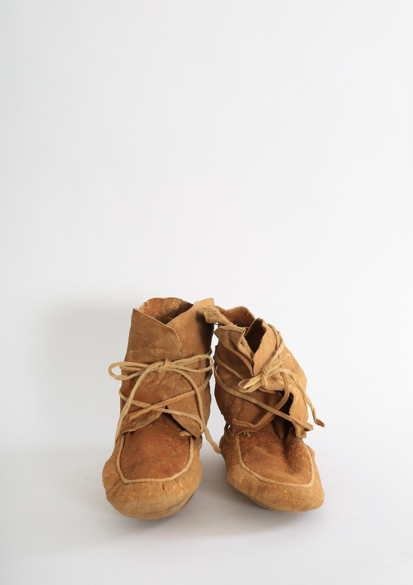 Antique Vintage 1920s Native American brown leather wrap moccasins