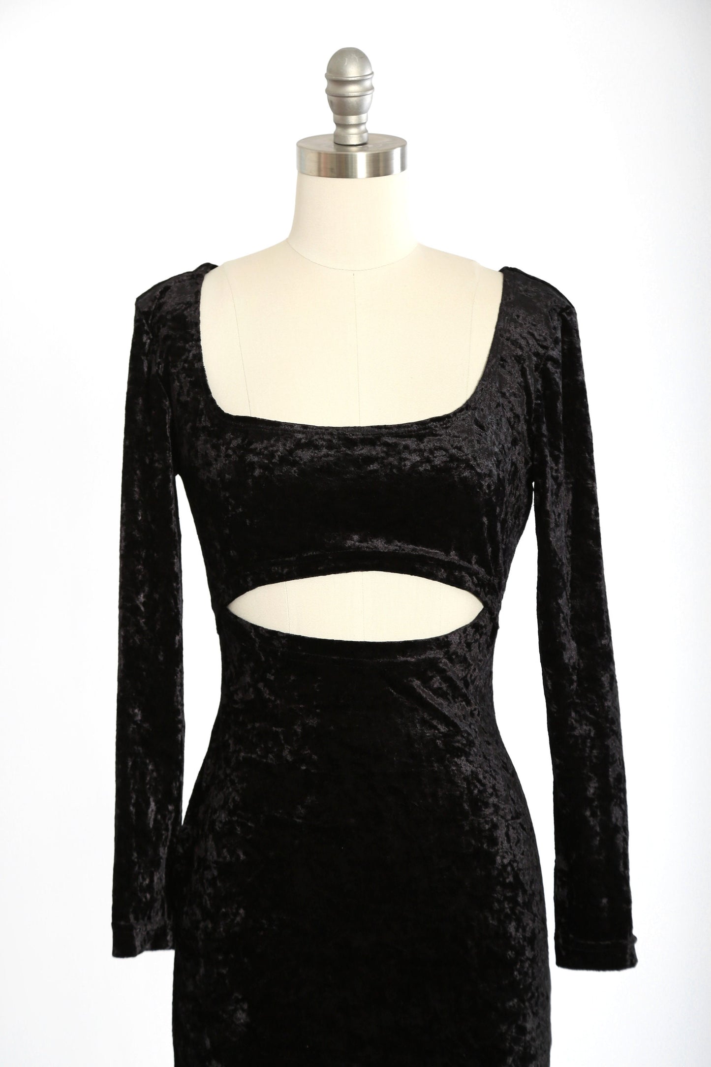 Cutout velvet dress | Vintage 90s black velvet cutout maxi dress