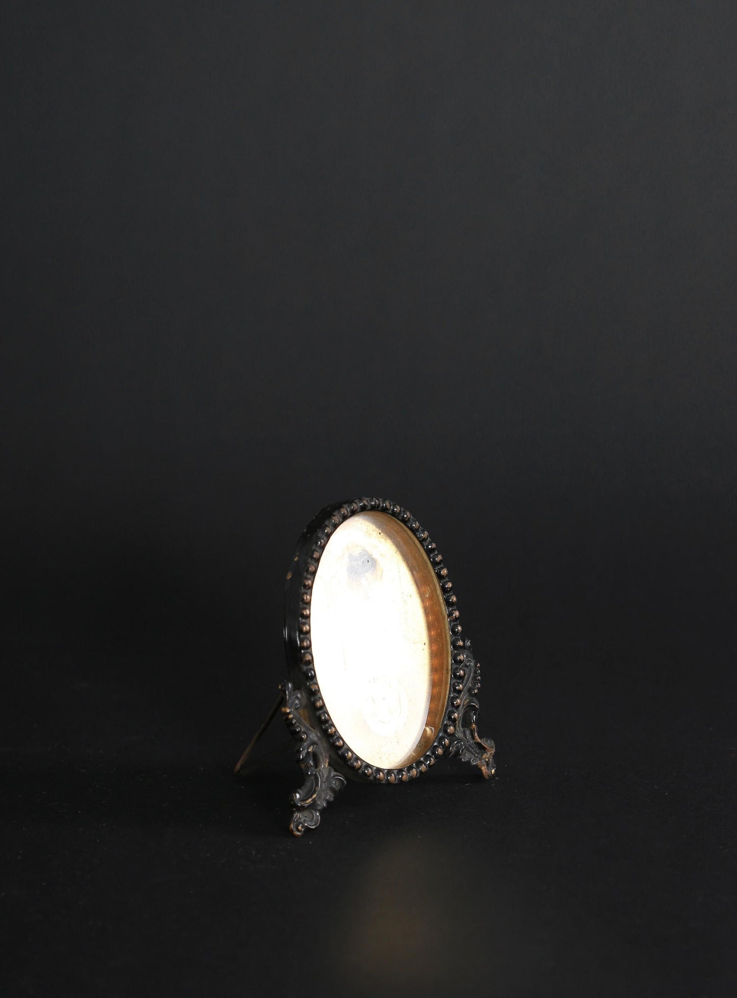 Antique Vintage 19th Century gold plated oval miniature glass Picture Frame easel