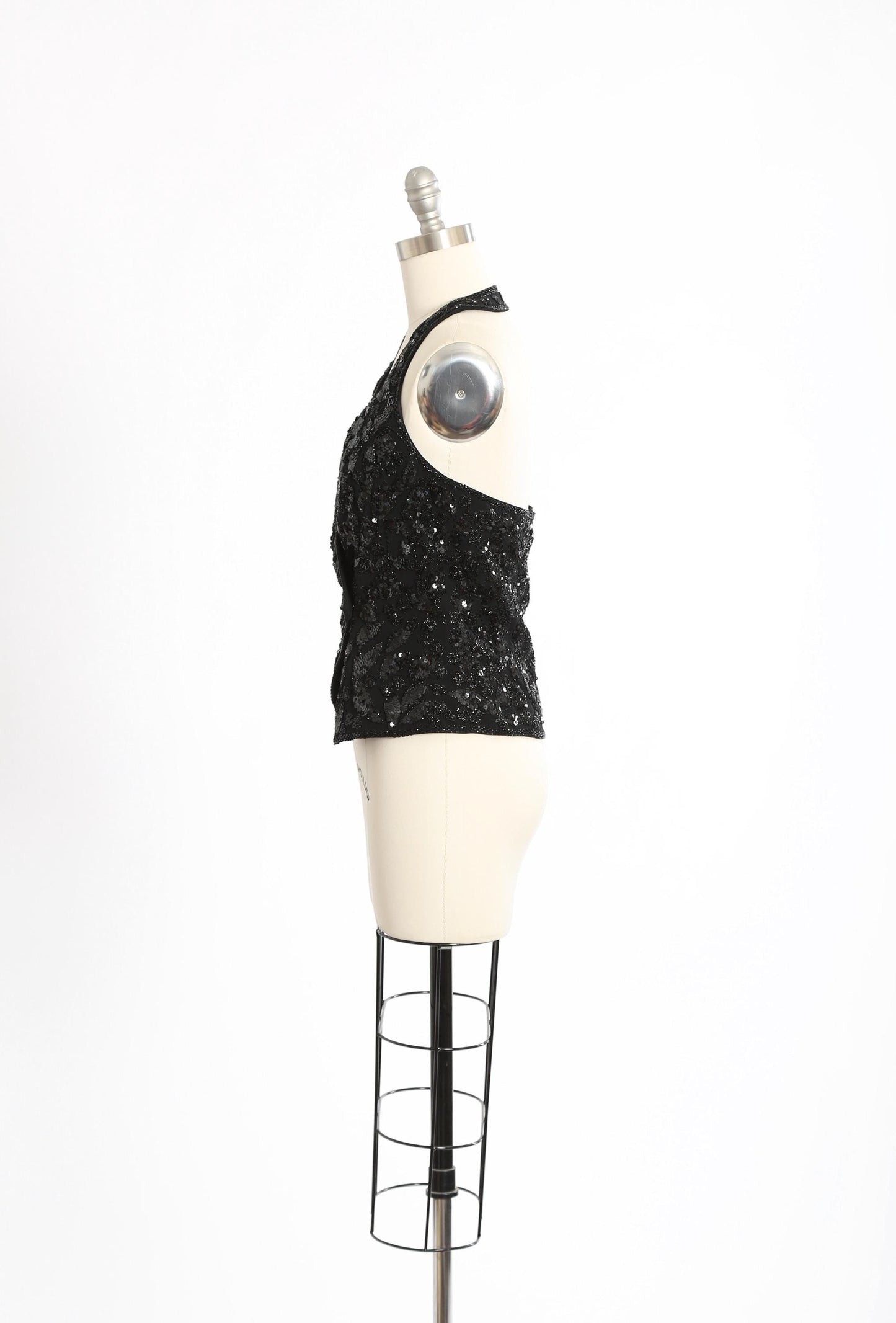 Vintage 90s Black beaded sequin tuxedo halter top