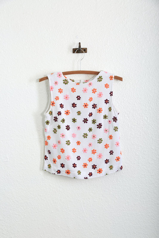Vintage 1960s embroidered floral Daisy woven tank top