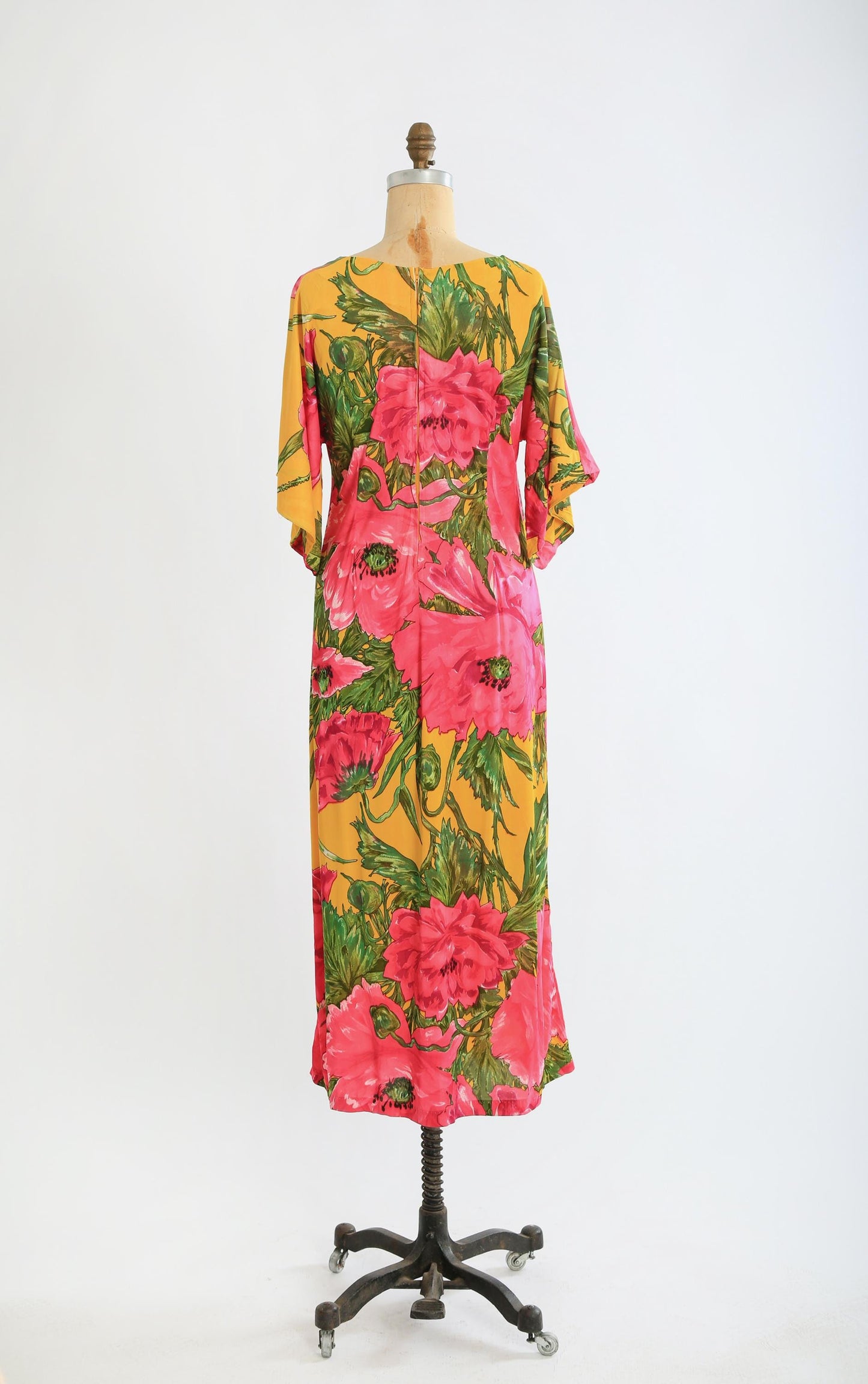 Vintage 60s neon floral Psychedelic nylon maxi dress